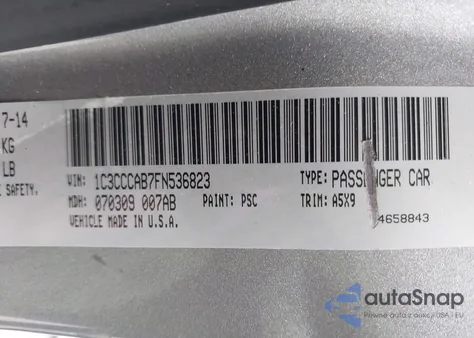 2015 Chrysler 200 Limited z USA, uszkodzony, nr VIN 1C3CCCAB7FN536823